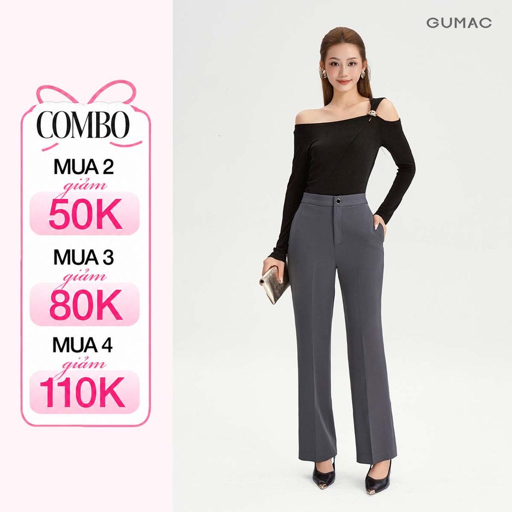 Quần Tây Nữ Ống Suông GUMAC Kiểu Ống Loe Lưng Cao Phối Túi Mổ Thanh Lịch QE04001