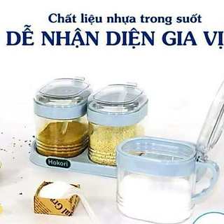 Hộp gia vị nhà bếp nhựa trong suốt,sét 3 lọ đựng gia vị kèm thìa