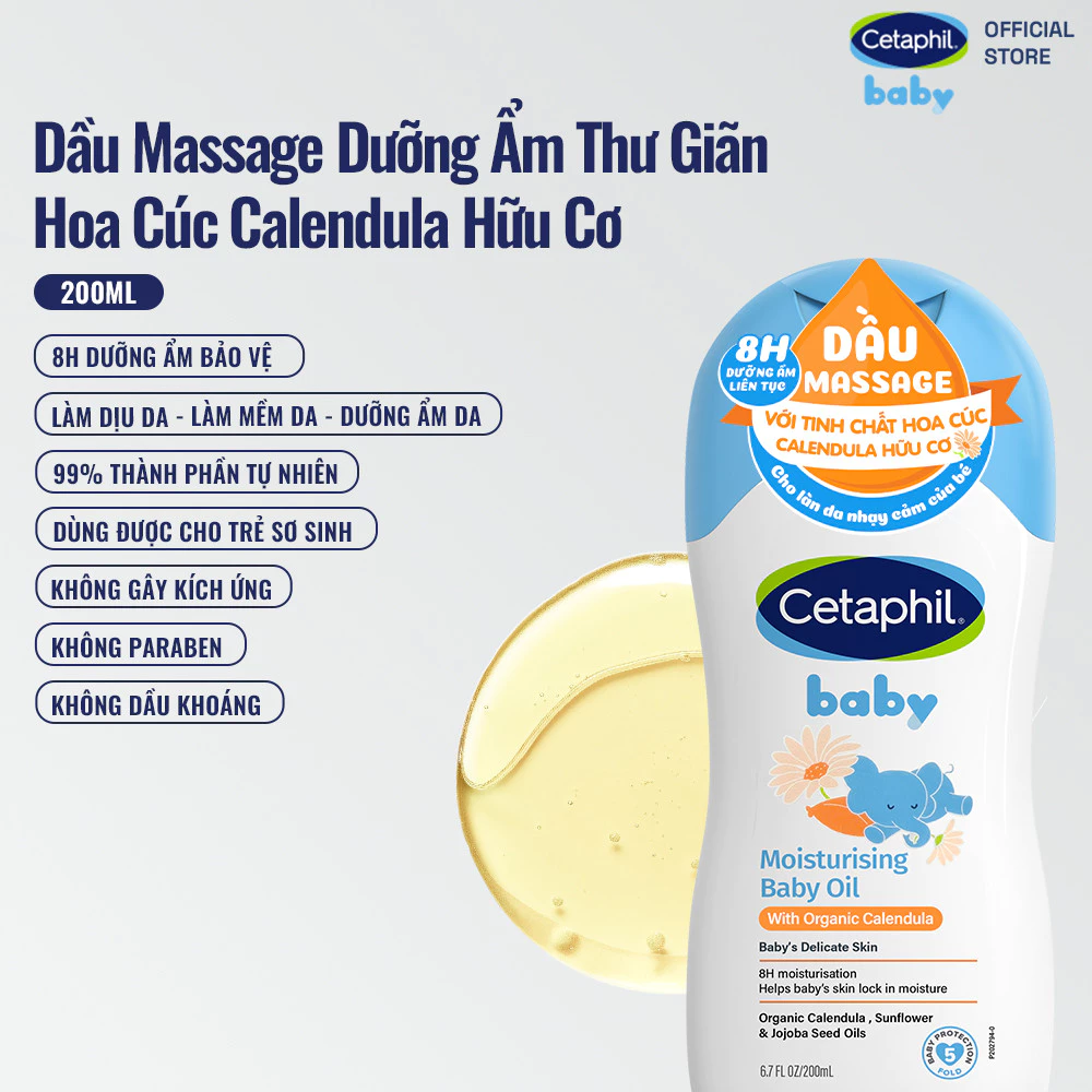 Dầu massage dưỡng ẩm Cetaphil Baby hoa cúc Calendula hữu cơ 200ml