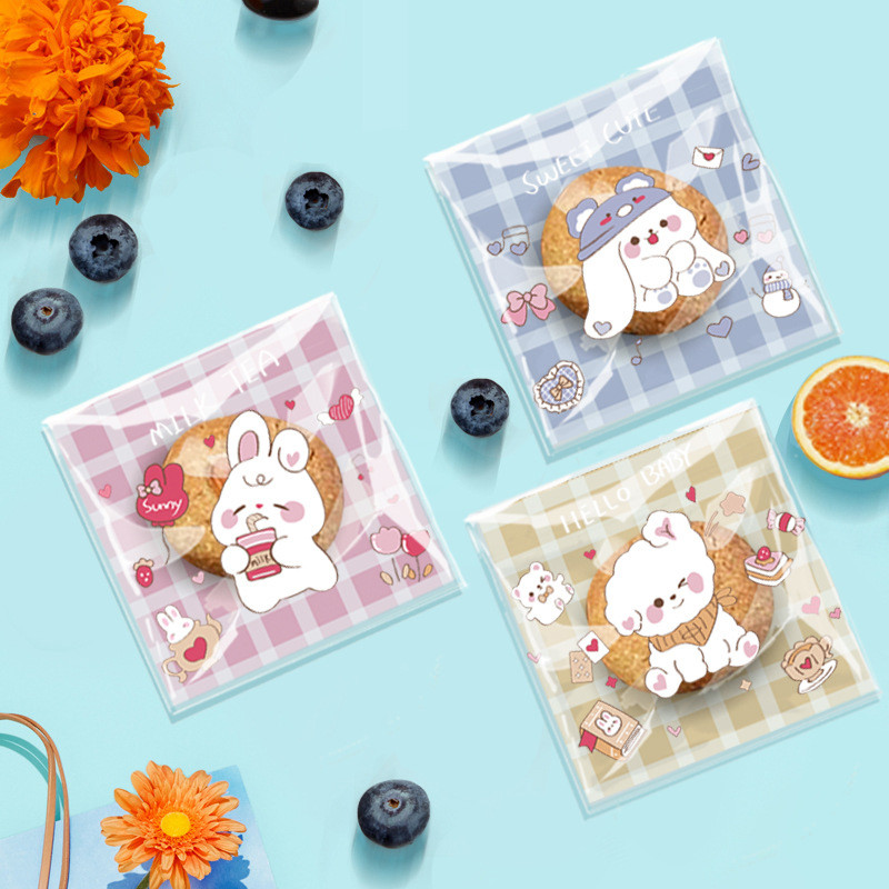 Túi đóng gói hoạt hình dễ thương trong suốt Túi tự dính Nougat Túi đóng gói bánh quy