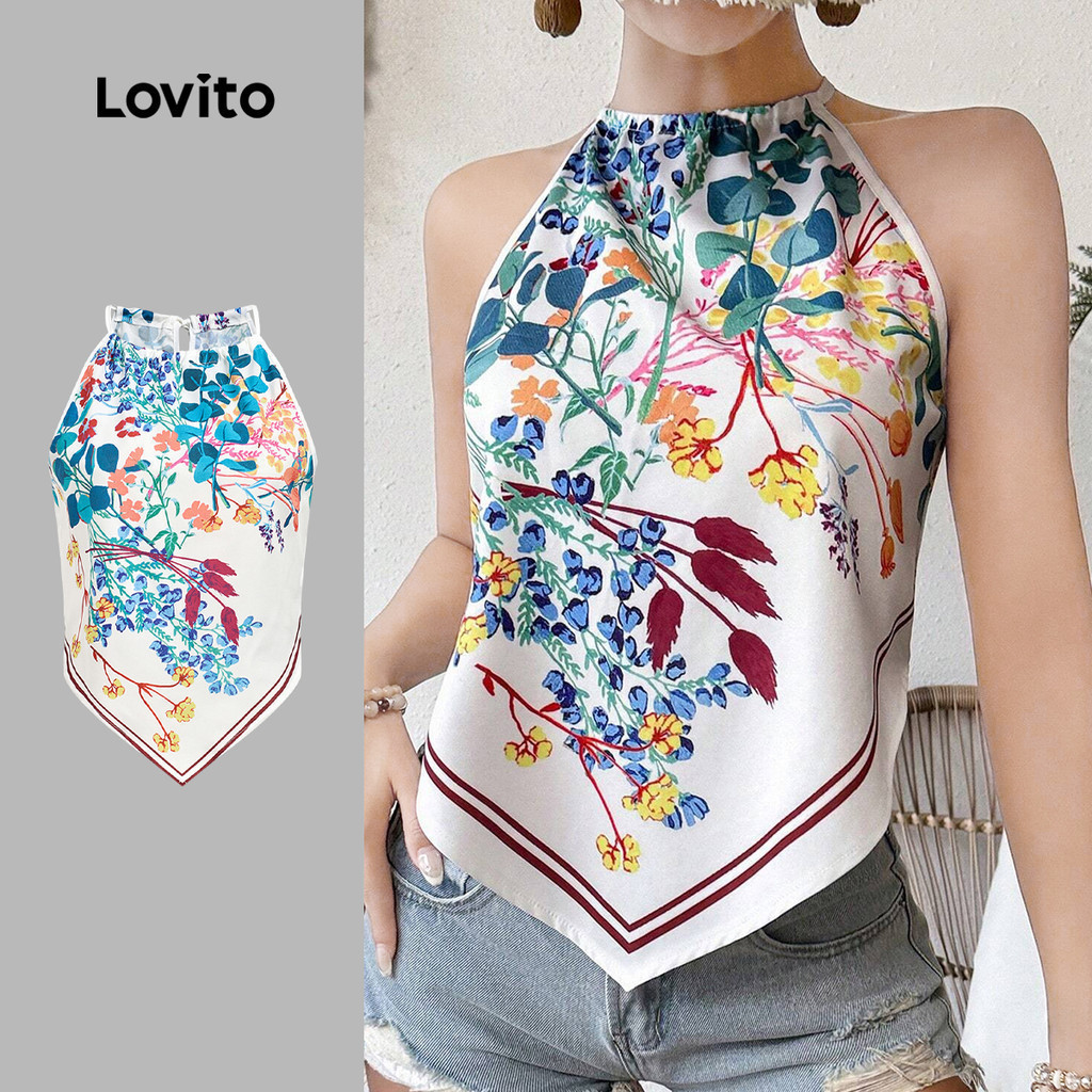 Lovito Kỳ nghỉ Áo nữ xuân hè buộc dây phong cách resort LBL32034