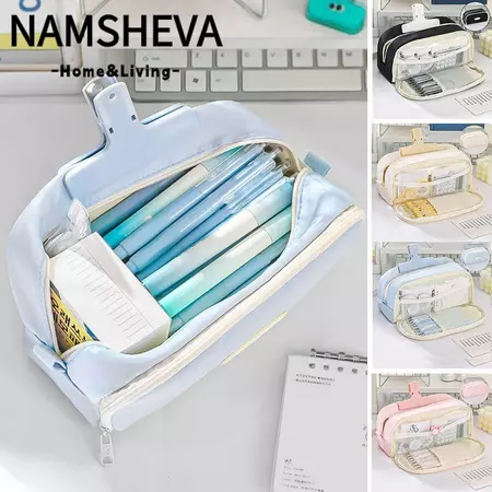 Bút chì NAMSHEVA, Túi đựng bút dung tích lớn hai lớp, Hộp đựng văn phòng phẩm màu trơn đa chức năng Túi đựng văn phòng phẩm Văn phòng phẩm Văn phòng học
