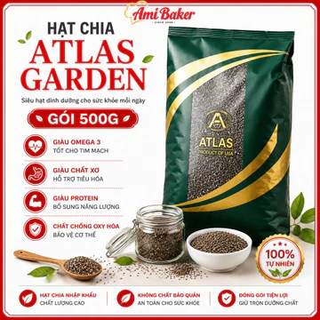 Hạt Chia Atlas Garden Gói 500g – Hạt Chia Tiện Lợi Dùng Pha Đồ Uống, Làm Bánh, Ăn Kèm Sữa Chua