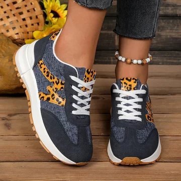 Giày thể thao cổ điển dành cho nữ, Giày thể thao thông thường họa tiết Denim, Giày đi bộ chống trượt có dây buộc, Giày tập luyện cổ thấp có khóa màu, Giày chạy bộ thể thao cổ điển