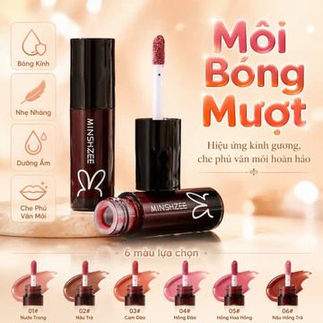 Son môi bóng kính mỏng nhẹ 2.6g màu nude trà hồng cam đào hồng phấn đen trà dành cho học sinh nữ trang điểm hàng ngày
