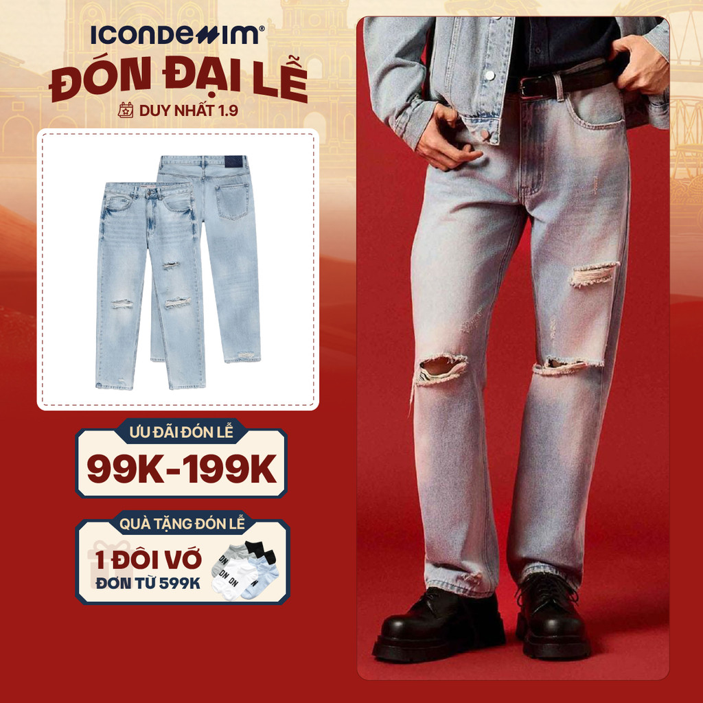 Quần Jeans Nam ICONDENIM Ống Suông Scar Form Straight QJID0284