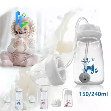 Bình sữa trẻ sơ sinh GOFIDIN, Bình sữa cổ bình 150 / 240ml, Bình sữa PP dễ thương Dễ dàng sử dụng ống hút Bình sữa cho trẻ sơ sinh