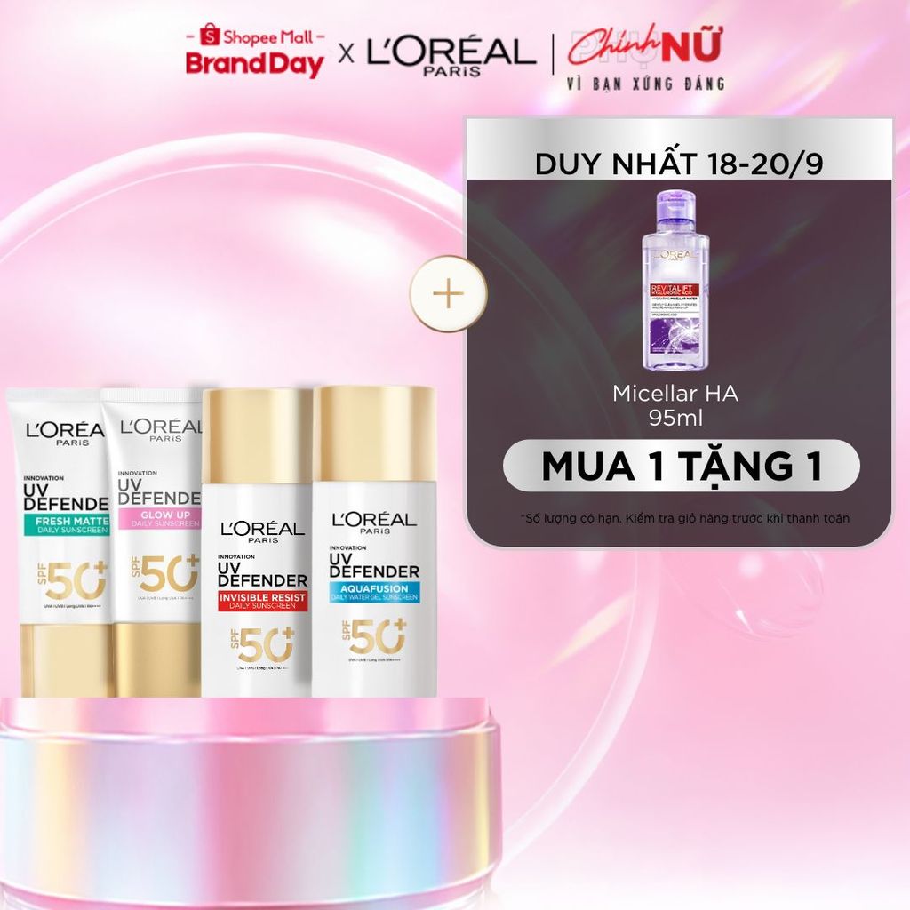 [CHỐNG NẮNG WATERGEL MỚI] Chống Nắng Phổ Rộng Thoáng Da, Kháng Mọi Tác Động UV Defender SPF 50+ PA++++ Loreal Paris 50ml
