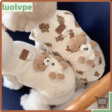 LUOLVUO Quần áo cho chó con Áo Vest, Quần áo cho mèo Gấu dễ thương Quần áo cho chó cưng, Mùa đông ấm áp dày dặn với áo khoác ấm áp Áo khoác gấu bông mùa đông