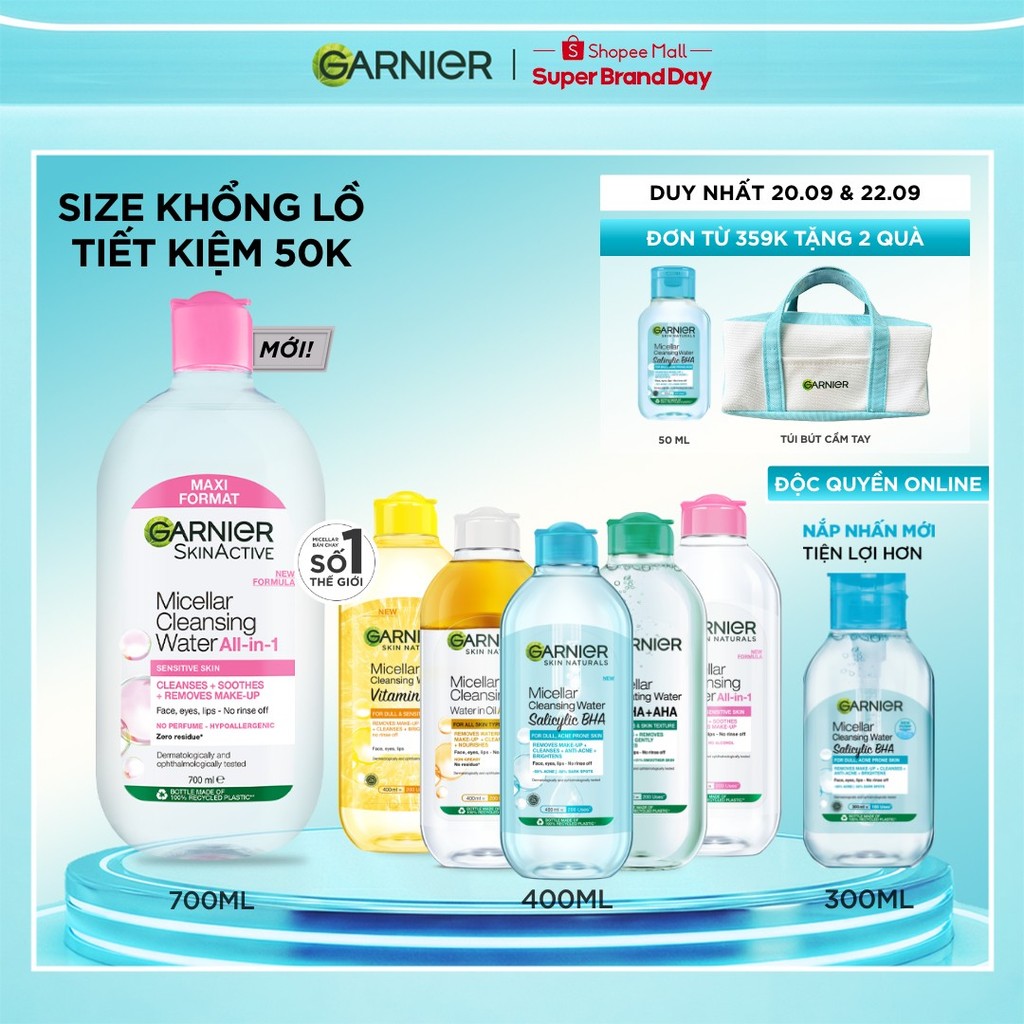 [CÓ SIZE MỚI] Nước Tẩy Trang làm sạch sâu dịu nhẹ cho mọi loại da - Garnier Micellar Cleansing Water 400ml & 700ml