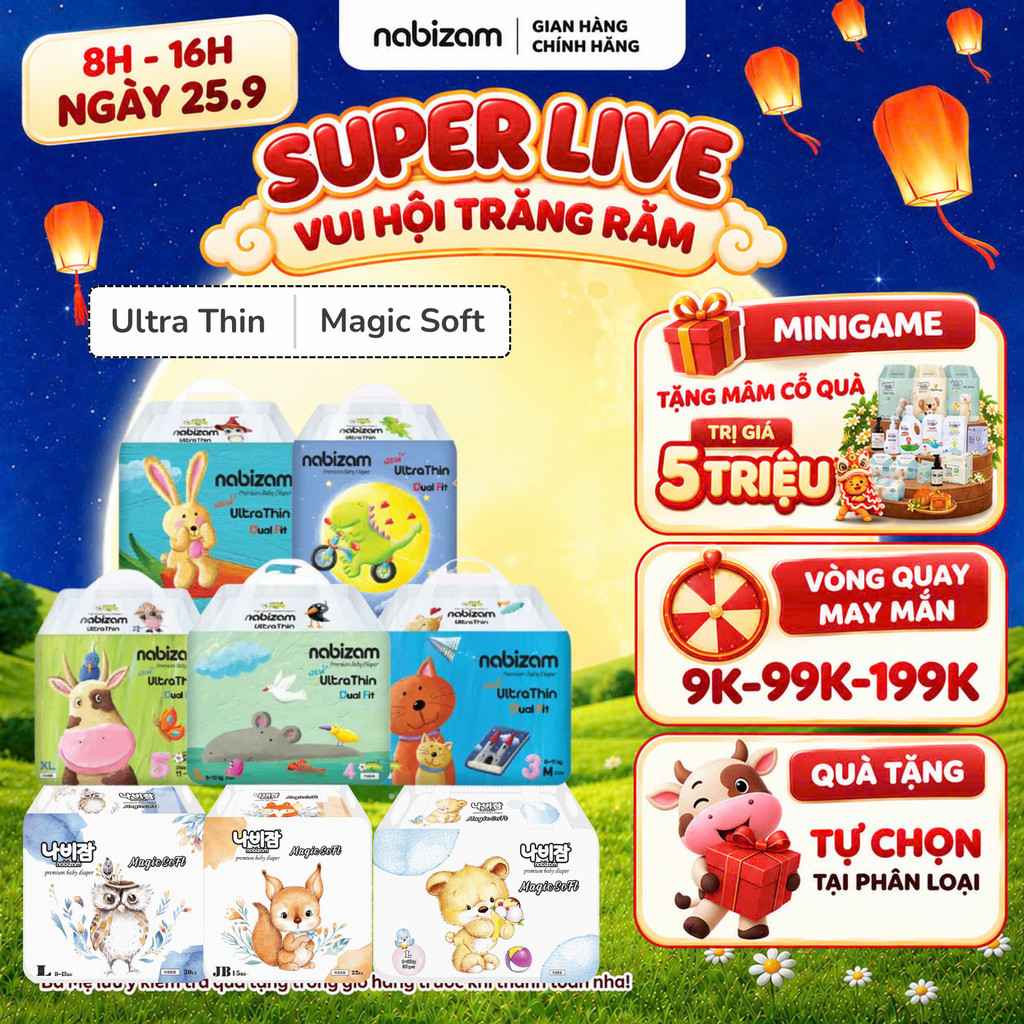 [Quà tự chọn] [4 BỊCH] Tã/Bỉm Nabizam Ultra Thin, Magic Soft Nội Địa Hàn Siêu Mềm Mỏng, Thoáng Khi, Cho Bé Từ 3-25kg