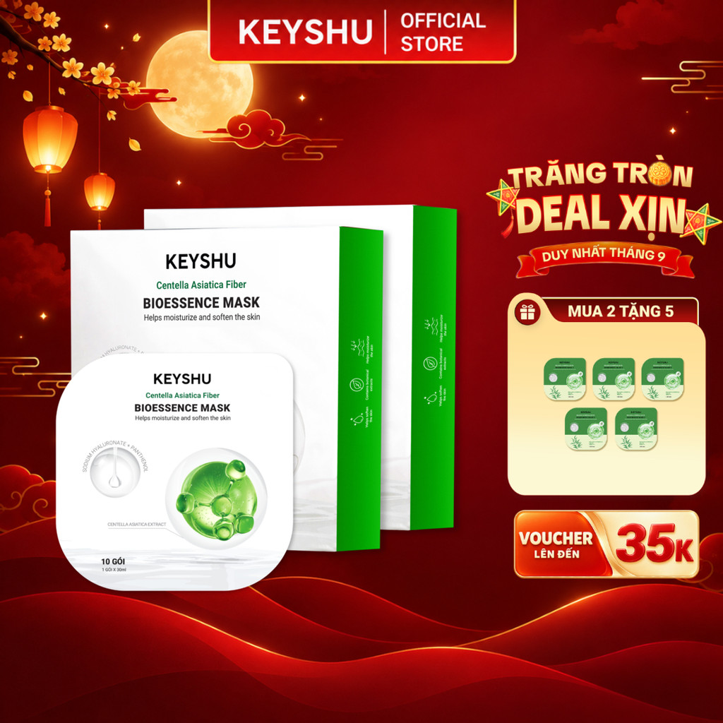 [DUY NHÂT 22/9] Combo 2 Hộp Mặt Nạ Sợi Xơ Rau Má Centella Fiber KEYSHU Dưỡng Ẩm, Hỗ Trợ Làm Dịu Phục Hồi Da 30ml
