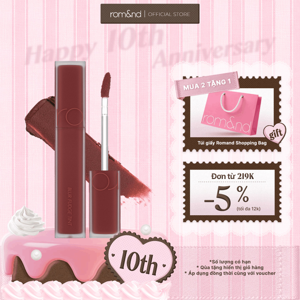 [Rom&nd] Son kem siêu lì, cho đôi môi mịn mượt Hàn Quốc Romand Blur Fudge Tint 5g