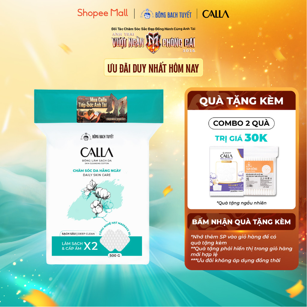 Bông tẩy trang làm sạch da Bông Bạch Tuyết Calla Sạch Sâu 500Gr (600 Miếng/Gói)