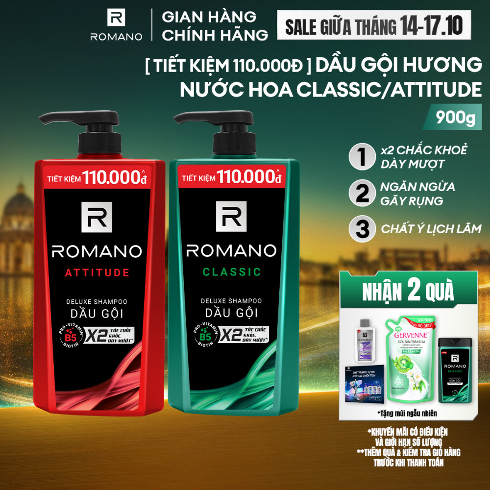 [SVIP] Dầu gội / Tắm gội nam Romano hương Nước hoa nam Classic / Attitude / Grandiose 900g