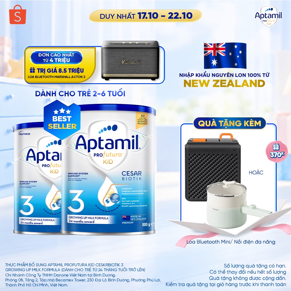 [MUA KÈM DEAL SỐC] CB2 Sữa bột Aptamil Kid Cesarbiotik New Zealand số 3 - Synbiotic đặc chế