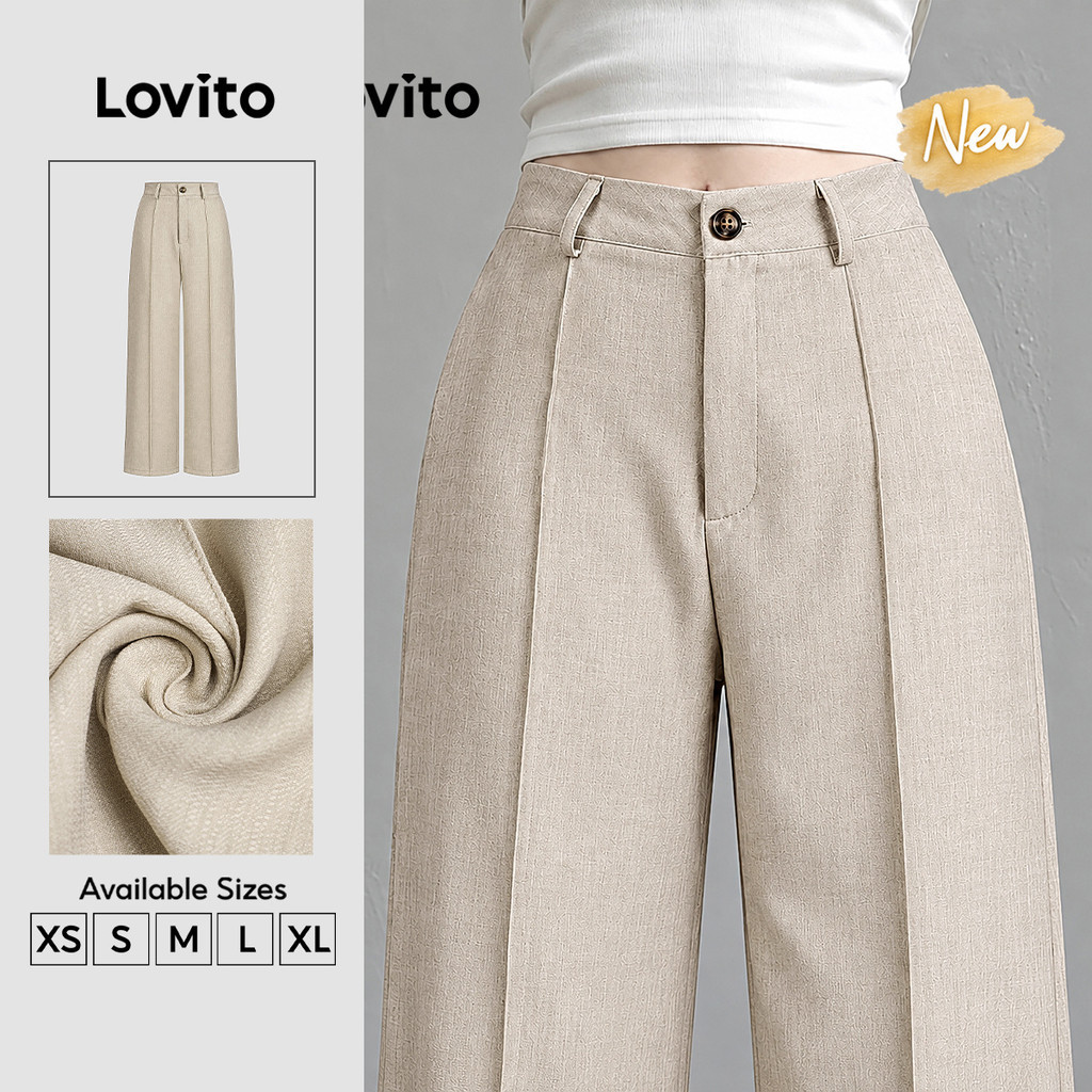 (New Arrival) Lovito Quần Kaki nữ cạp vừa ống đứng Thanh lịch đường nét cấu trúc phù hợp đi làm cổ điển và dễ phối đồ Trang phục công sở mùa xuân hè PTK10P2D701