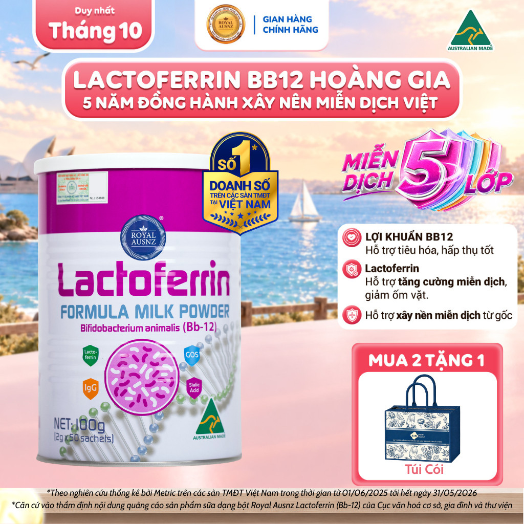 Lactoferrin Hoàng Gia ROYAL AUSNZ Lactoferrin Hồng BB12, Hỗ Trợ Tăng Đề Kháng, Miễn Dịch Cho Bé Hộp 100g