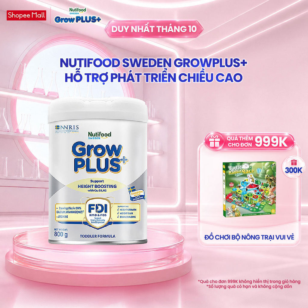Sữa Bột Nutifood Sweden GrowPLUS+ Cao lớn vượt trội (Bạc) 800g