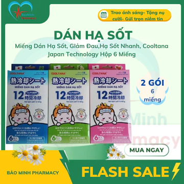 Miếng Dán Hạ Sốt, GIảm Đau,Hạ Sốt Nhanh, Cooltana Japan Technology Hộp 6 Miếng