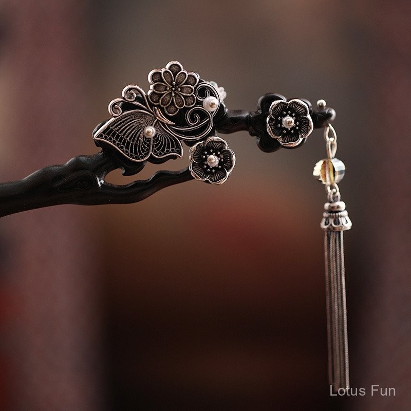 Kẹp tóc nữ phong cách Trung Hoa cổ điển, tua rua gỗ mun handmade, phụ kiện hoàn hảo cho trang phục hanfu sườn xám