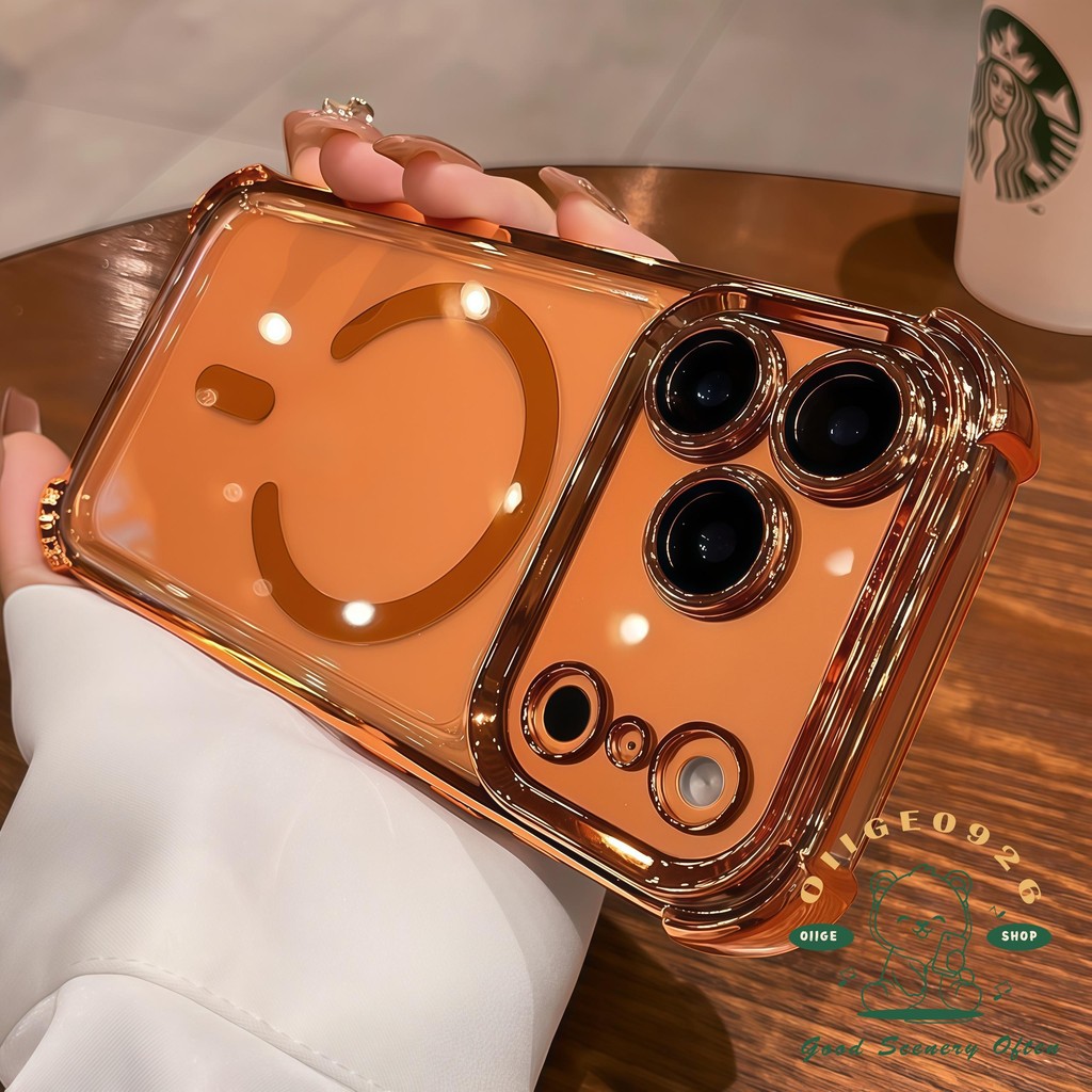 【 Ốp lưng iPhone17 】 Vỏ điện thoại từ tính chống rơi túi khí màu cam iphone17 Pro Max 16 15 14 13 12 cho vỏ iPhone Vỏ mềm silicon TPU chống sốc