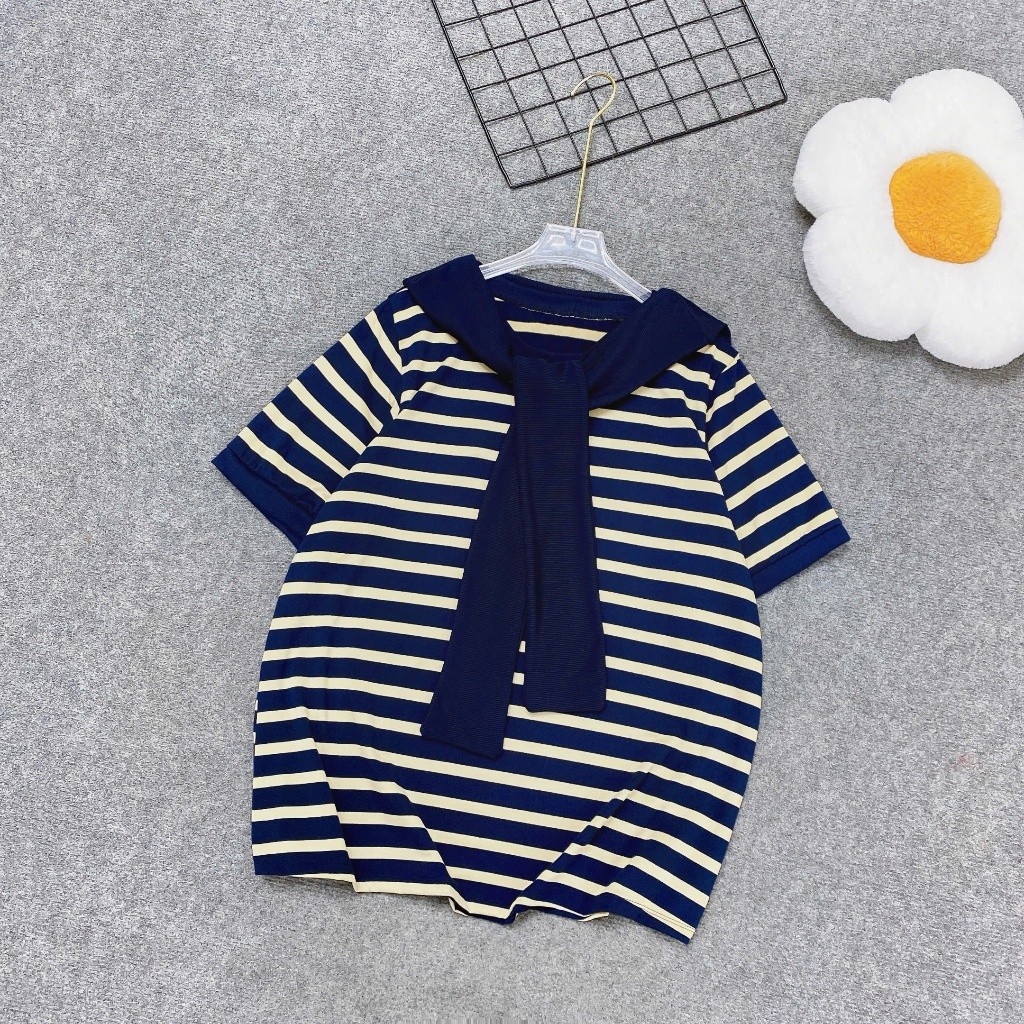 Áo Thun Bigsize Nữ Sọc Ngang Thoải Mái + Khăn Thủy Thủ Phong Cách Xinh Xắn – A308+A195