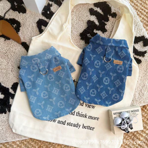 【Ready Stock】 Autumn and Winter Windproof Denim Shirt Cat and Dog Clothes Warm Fashion Brand Handsome Pet Clothing Xo8T