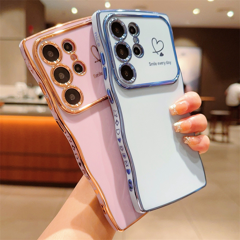 Ốp điện thoại TPU mềm mạ sóng Luxur cho Samsung Galaxy S25 S24 FE S25 S24 S23 UItra Plus Vỏ điện thoại chống sốc hình trái tim tình yêu