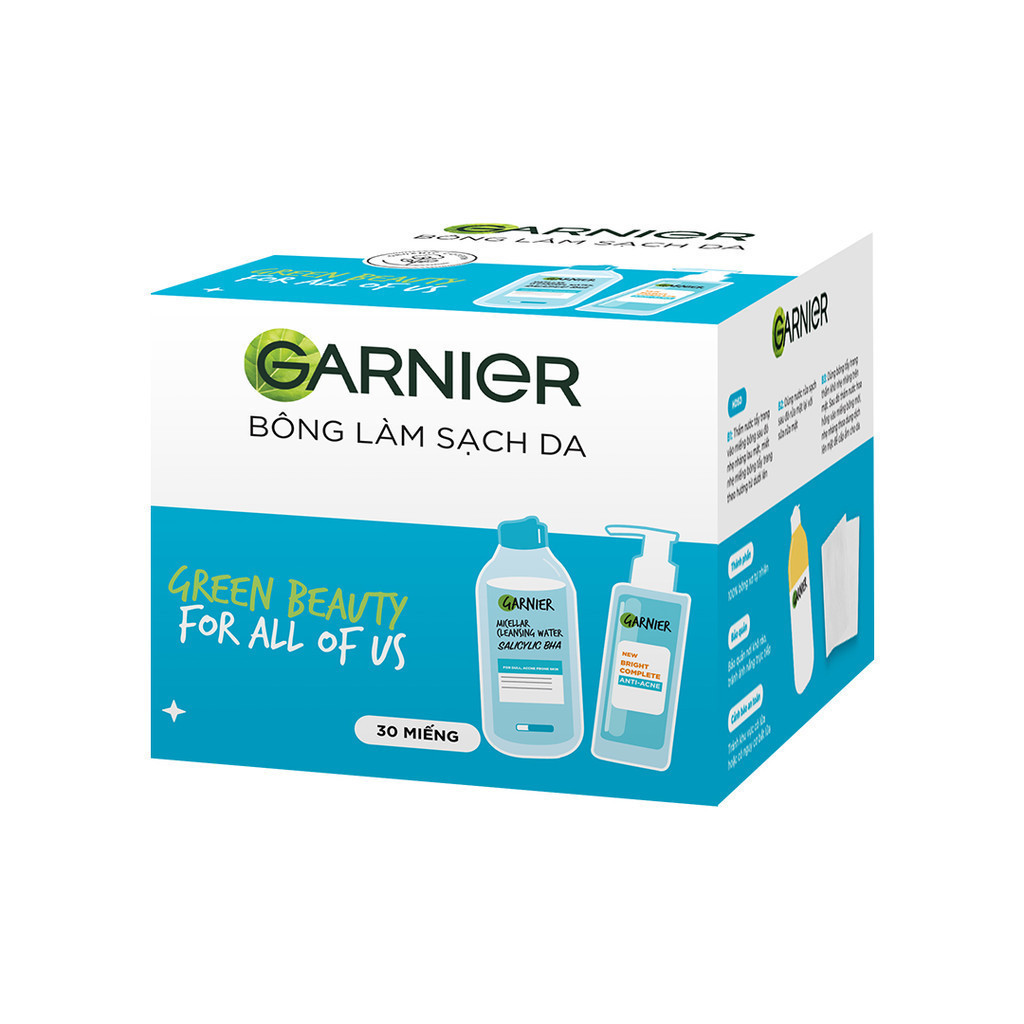 Bông tẩy trang làm sạch da làm từ 100% bông tự nhiên Garnier - 30 miếng