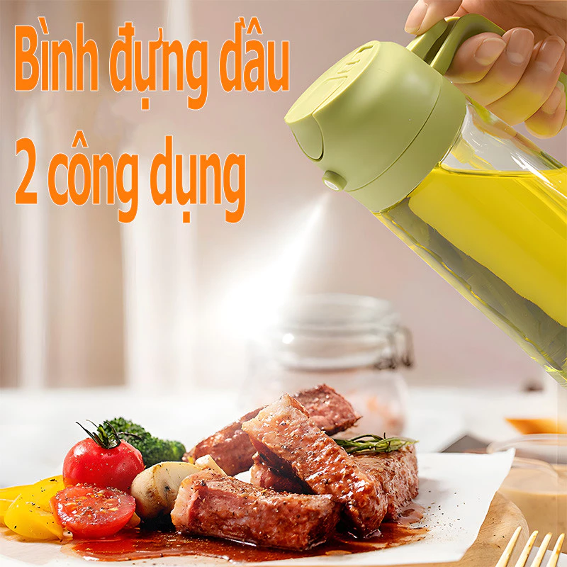 Bình thủy tinh đa năng 2in1 rót và xịt dầu ăn dung tích 450ml