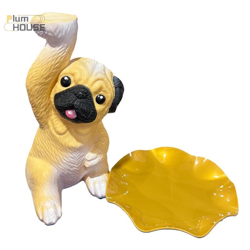 PlumHOUSE Sáng Tạo Pug Tượng Khay Bảo Quản Dễ Thương Chìa Khóa Chó Kẹo Ăn Nhẹ Tấm Bảo Quản Động Vật Điêu Khắc Đồ Trang Trí Văn Phòng Để Bàn Trang Trí VN