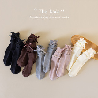 Vớ bé gái thắt nơ dễ thương – Tất cotton công chúa phong cách Hàn Quốc, viền bèo xinh xắn
