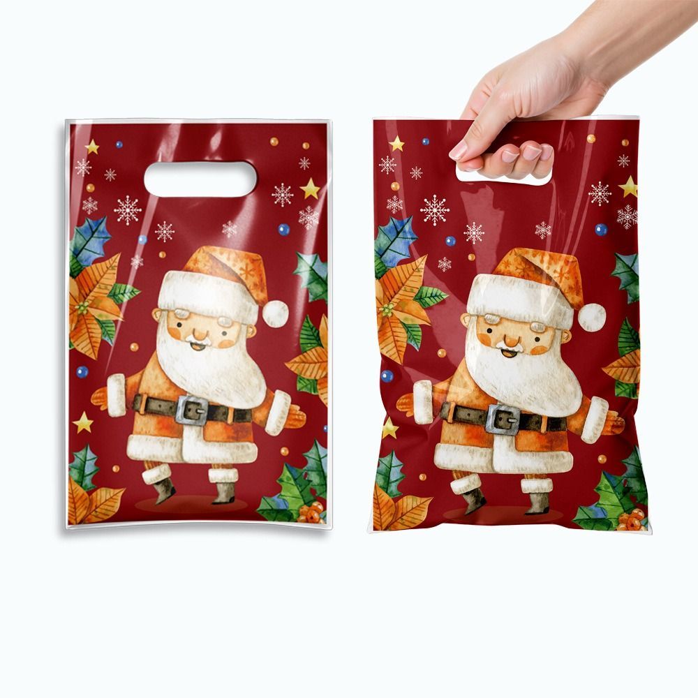 NORBORTO 50 Túi Giáng Sinh, Phim Hoạt Hình Màu Đỏ Ông Già Noel Xmas Tote, Phim Ngọc Trai Opp Sáng Tạo Họa Tiết Tuyết Giáng Sinh Cung Cấp Đồ Dùng Giáng Sinh