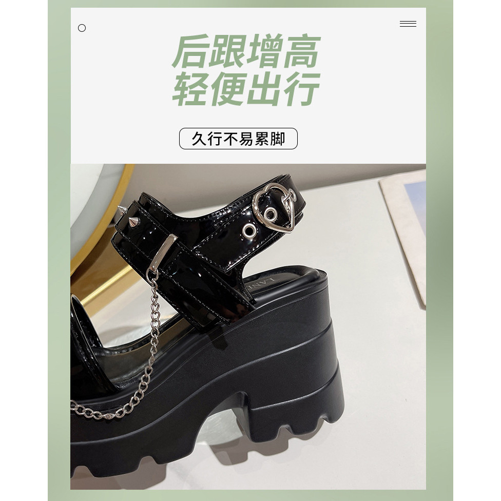 Ngọt Cay Văn Hóa Châu Á y2k Thiên Niên Kỷ Hồng Tình Yêu Dark Rock Chain Punk Girl Platform Sandals