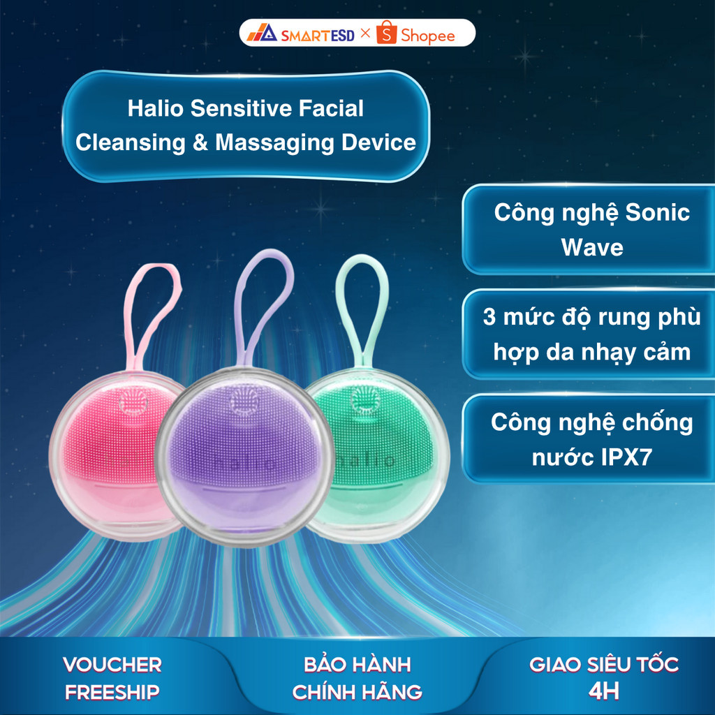 Máy rửa mặt Halio Sensitive Facial Cleansing & Massaging Device - Bảo hành chính hãng 24 tháng