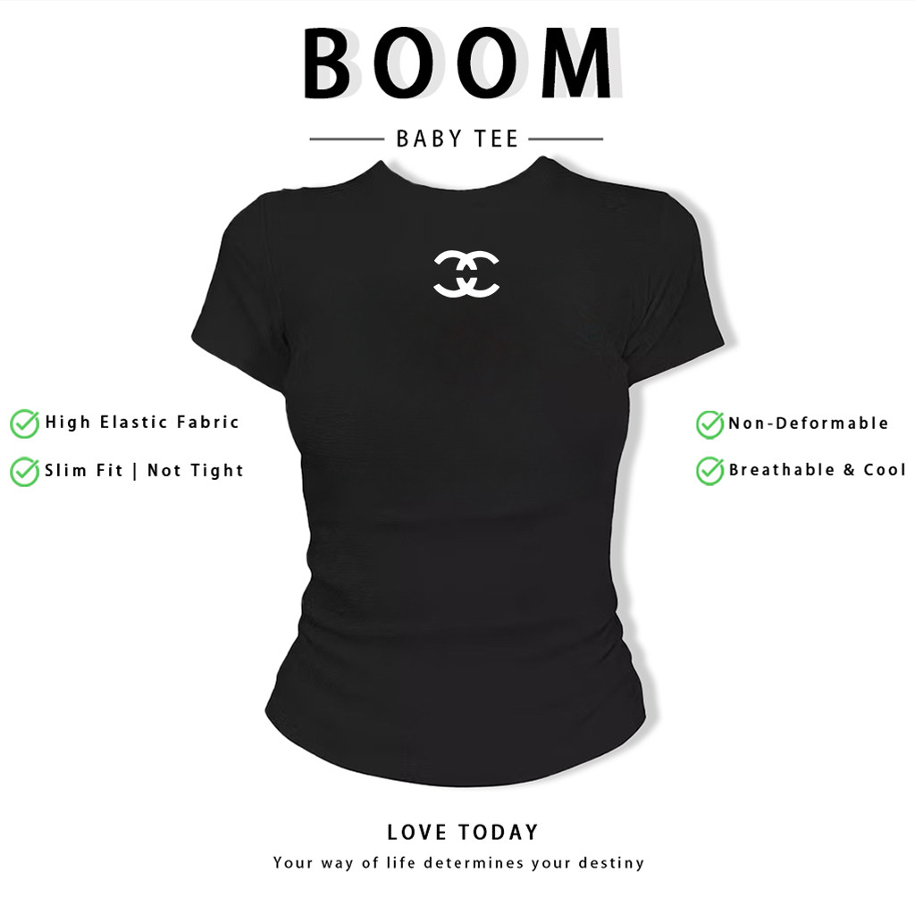 BOOM Áo Baby Tee Nữ Cotton Ôm Body-Áo Thun Ngắn Tay Y2K In Hình PhongCách Mùa Hè, Cổ Tròn Hàng Đầucách hàn quốc phong655