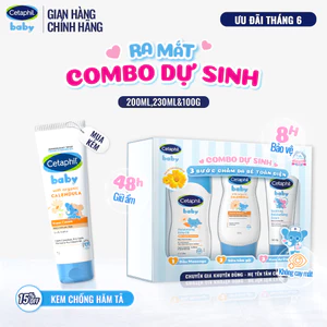 Combo dự sinh 3 bước chăm sóc da bé toàn diện Dầu Massage 200ML + Sữa tắm gội 230ML + Kem dưỡng ẩm 100G Cetaphil Baby