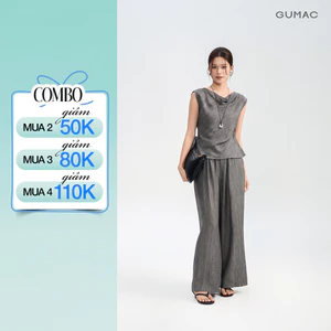Set lẻ Áo kiểu GUMAC form ôm không tay cổ đổ nhẹ AG04073 - Quần tây nữ GUMAC form ống rộng có túi xéo hai bên QG04071
