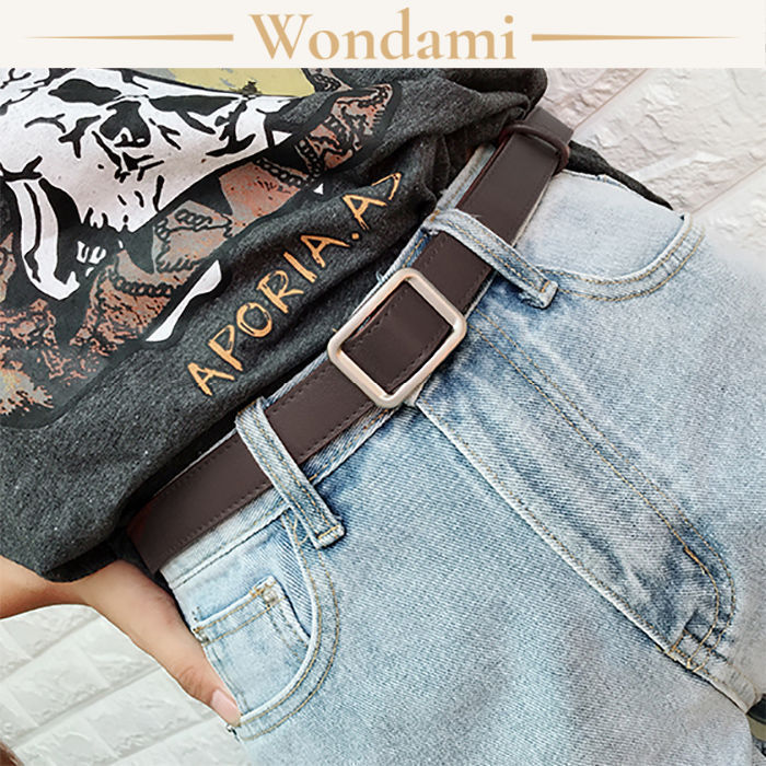 Dây Nịt Nữ Bản Nhỏ Khóa Vuông Không Lỗ Thắt Lưng Da Bò Dây Lưng Da Phối Váy Jean Retro