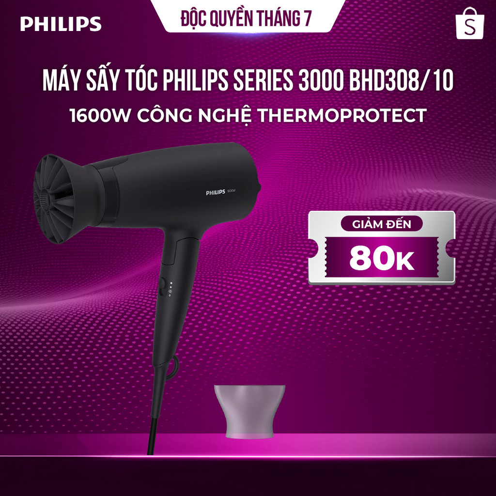 Máy sấy tóc Philips BHD308/10 1600W – ThermoProtect, gập gọn, tiện lợi đi du lịch