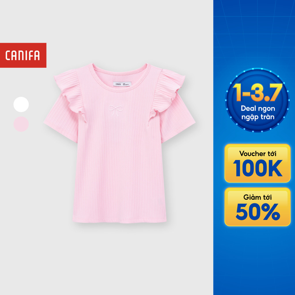 Áo phông bé gái CANIFA áo kiểu cộc tay vai phối bèo 1TS26S008