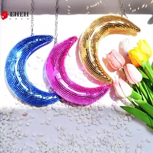 Bóng Disco Hình Mặt Trăng Treo Trang Trí Lấp Lánh Gương Kính Bóng Phản Quang Mặt Trăng Mặt Dây Chuyền Tiệc Cưới Thanh Trang Trí VN