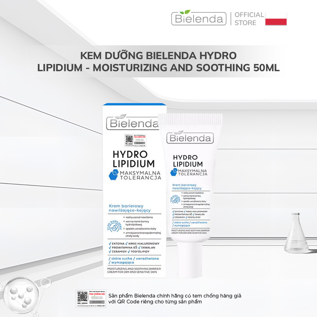 Kem dưỡng Bielenda Hydro Lipidium - Moisturizing And Soothing dưỡng ẩm sâu, làm dịu, phục hồi da 50ml