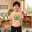Áo thun bé trai năng động Hình hoạt hình Co giãn tốt bé trai lớn Mềm mịn Mặc hằng ngày chữ thuần