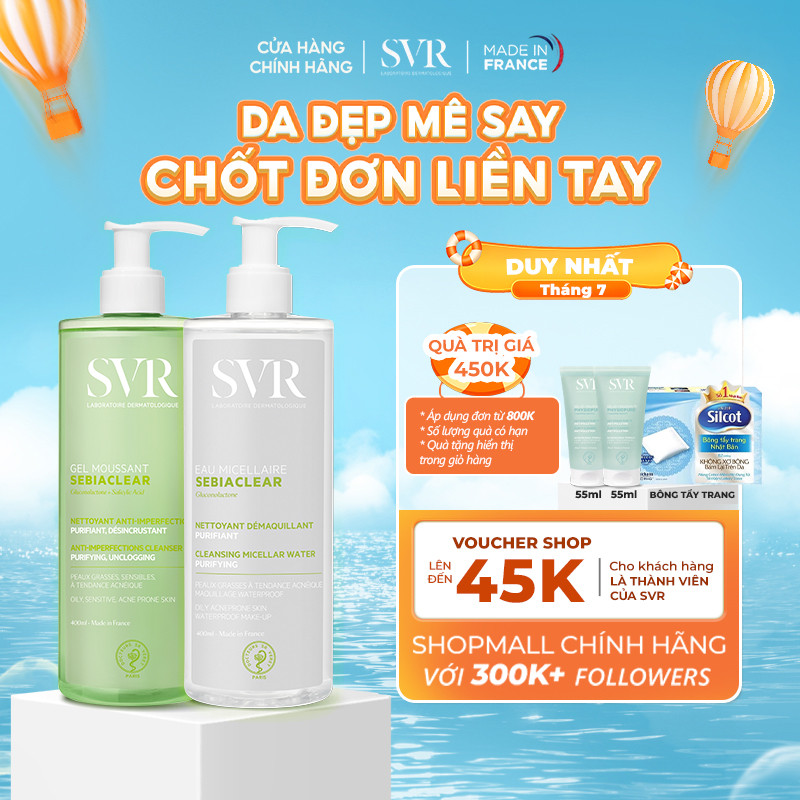 Combo làm sạch da dầu mụn Tẩy trang Sebiaclear 400ML và Gel rửa mặt Moussant 400ML (CBG02)