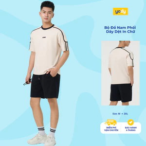 Bộ đồ nam YODY set áo quần phối dây dệt in chữ, vải cotton thoáng mát, bền đẹp MCST25S053