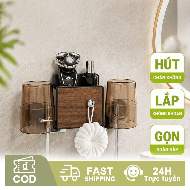 Kệ Đựng Bàn Chải Đánh Răng Hút Chân Không Dán Tường Không Khoan Nhựa Pet Có Cốc