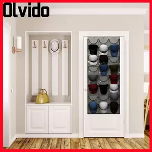 Giá đỡ mũ OLVIDO, 24 túi Hộp đựng mũ màu xám, Tủ quần áo Bảo quản đa chức năng 3 móc tiết kiệm không gian Giá đỡ mũ bóng chày Phòng ngủ