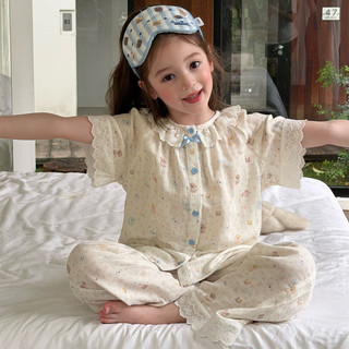 Bộ đồ ngủ bé gái mùa hè - set 2 món cổ bèo hoa nhí dễ thương